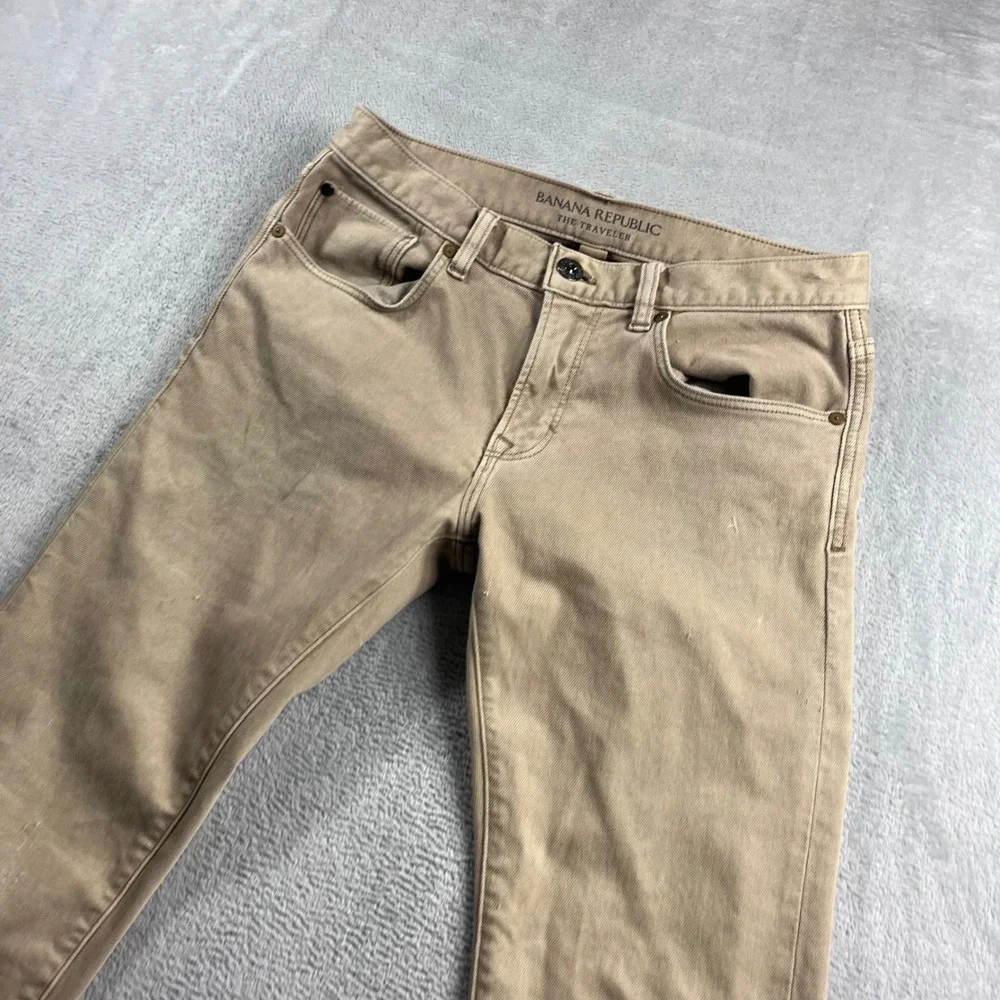 Banana Republic Traveler Pants Mens 28x32 Slim Fit Khaki Tan Stretch‎ Chino